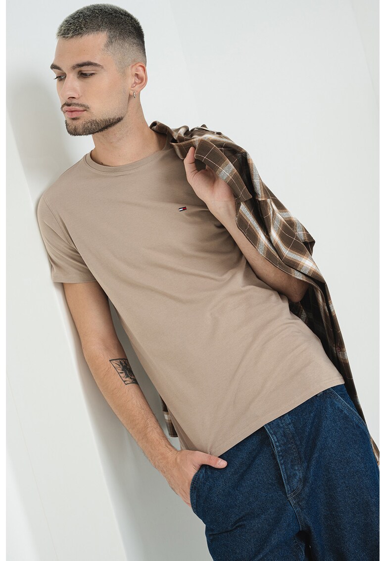 Tricou slim fit de bumbac - Maro deschis