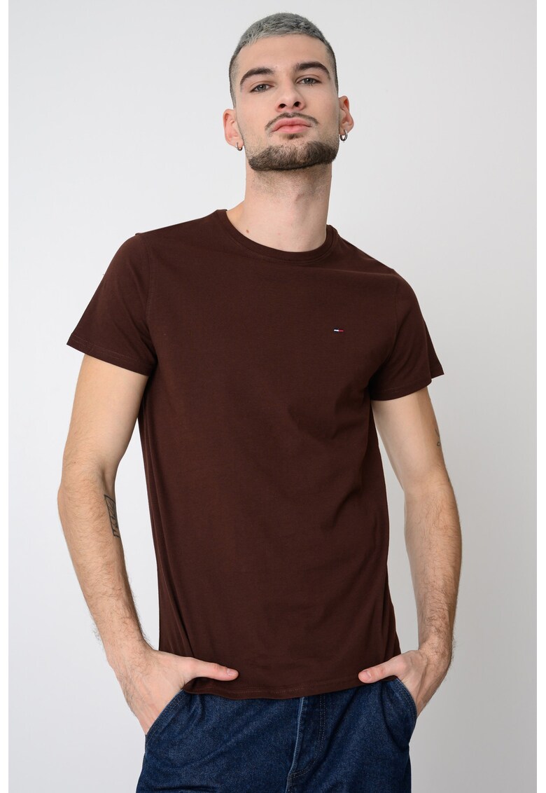 Tricou slim fit de bumbac - Maro inchis