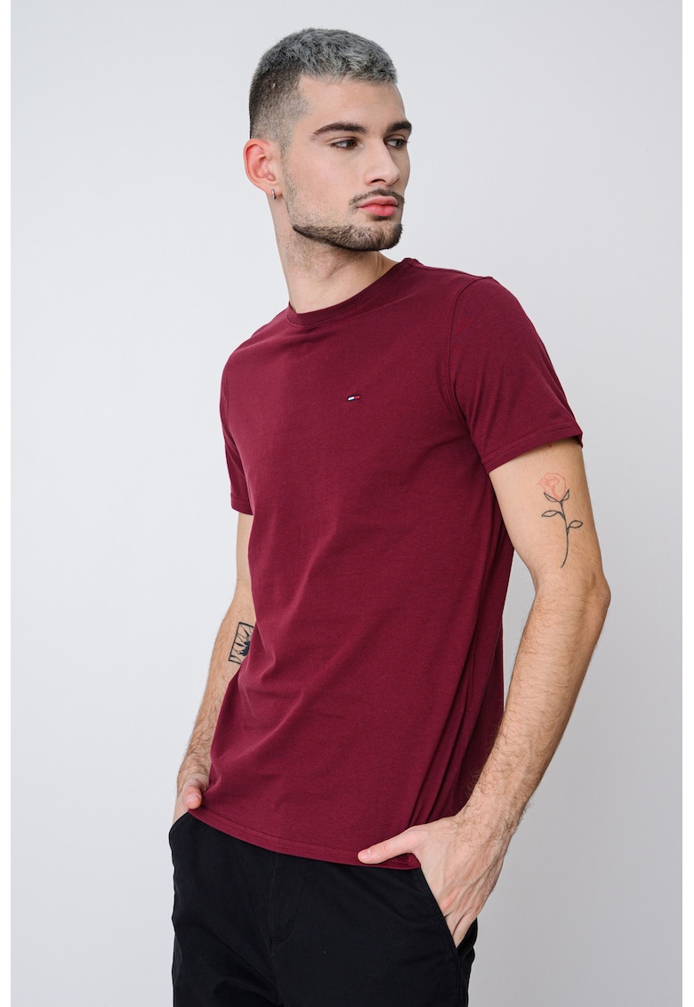 Tricou slim fit de bumbac - Rosu stins