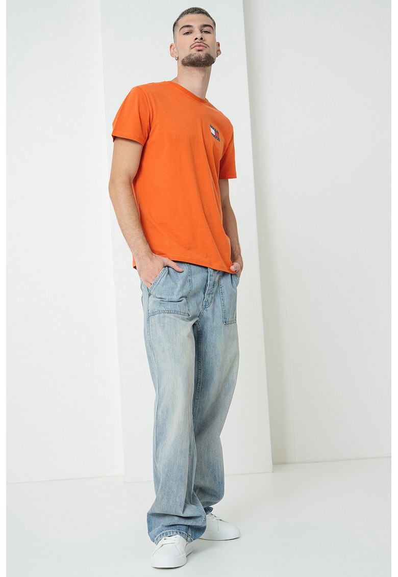 Tricou slim fit cu imprimeu logo - Portocaliu inchis