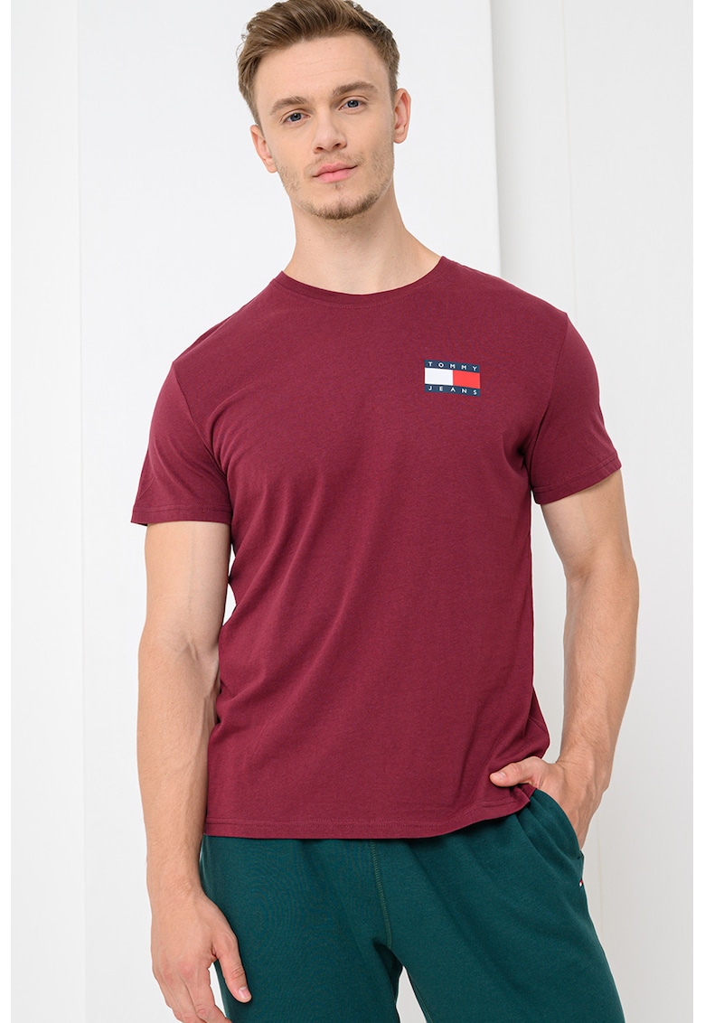 Tricou slim fit cu imprimeu logo - Visiniu