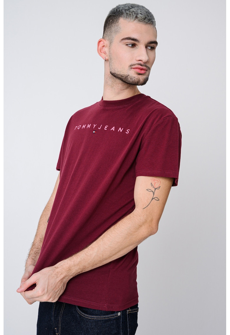 Tricou din bumbac cu logo brodat - Visiniu