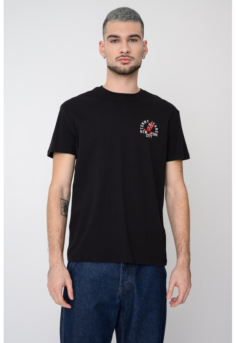 Tricou de bumbac cu decolteu la baza gatului - Negru