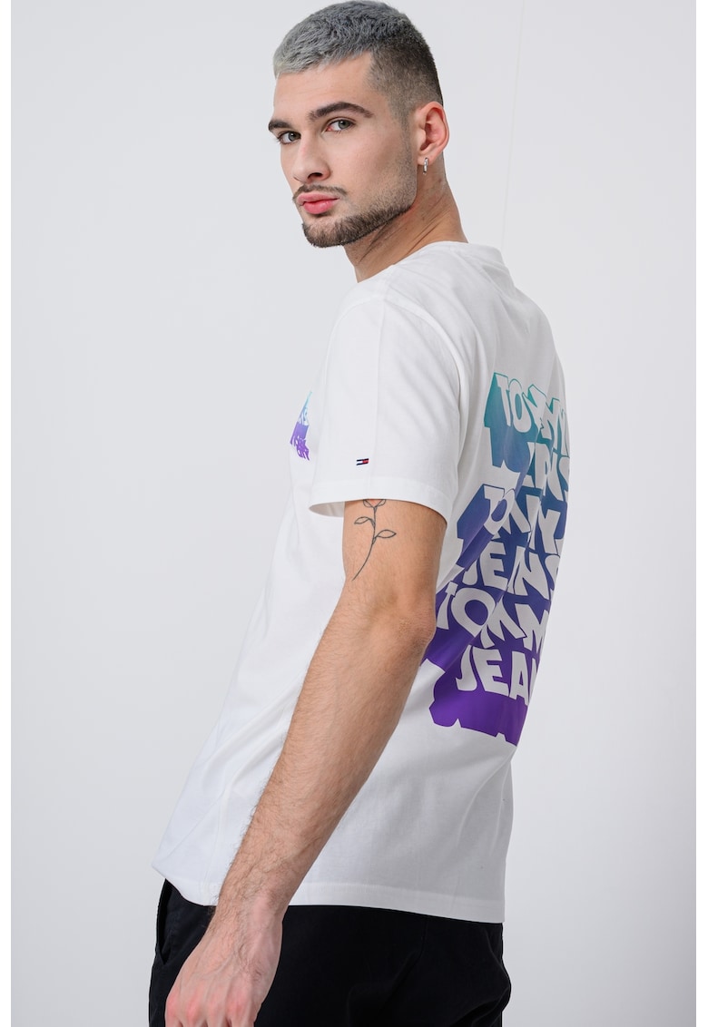 Tricou de bumbac cu decolteu la baza gatului - Alb