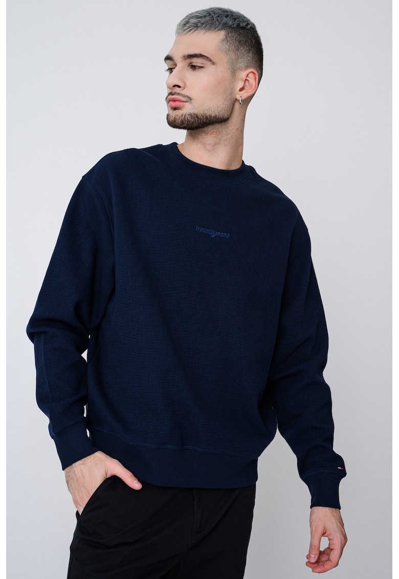 Bluza de trening texturata cu decolteu la baza gatului - Bleumarin