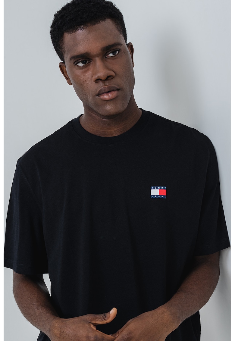 Tricou de bumbac cu imprimeu pe partea din spate - Negru/Crem