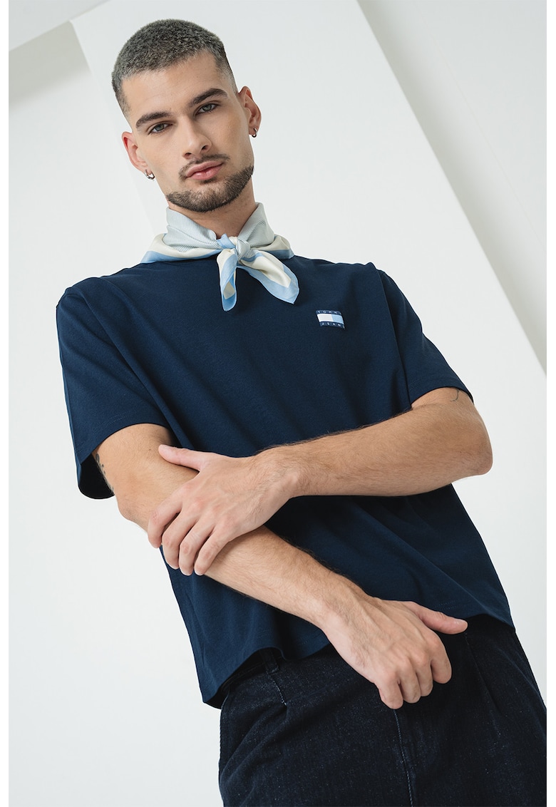 Tricou de bumbac cu imprimeu pe partea din spate - Alb/Bleumarin