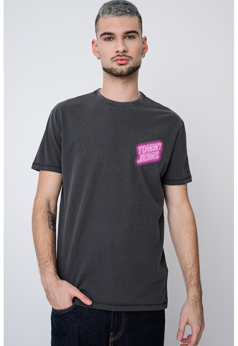 Tricou regular fit de bumbac cu decolteu la baza gatului