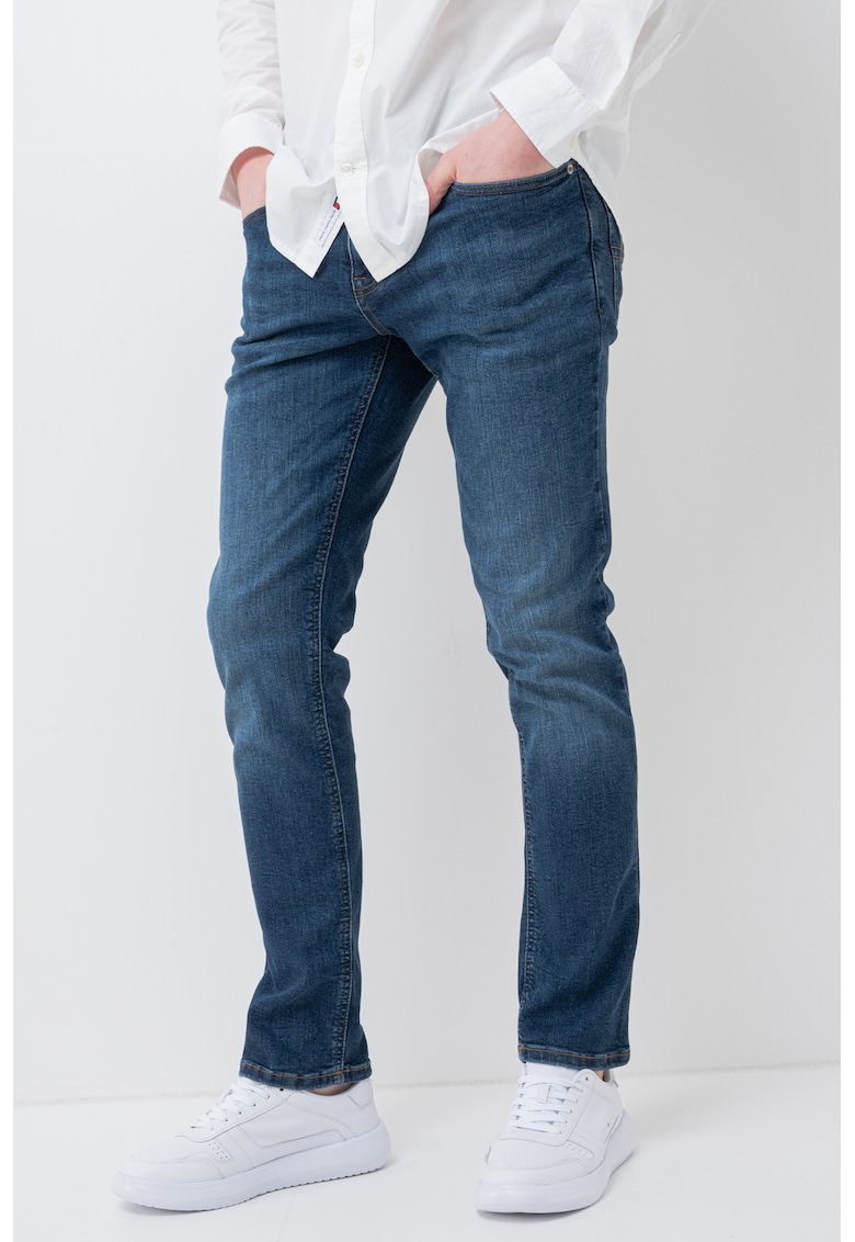 Blugi slim fit cu aspect decolorat - Bleumarin