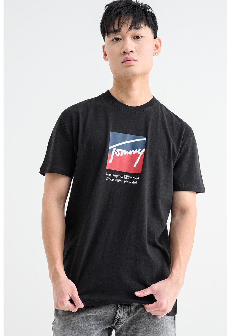 Tricou cu logo si decolteu la baza gatului - Rosu/Negru/Albastru ultramarin