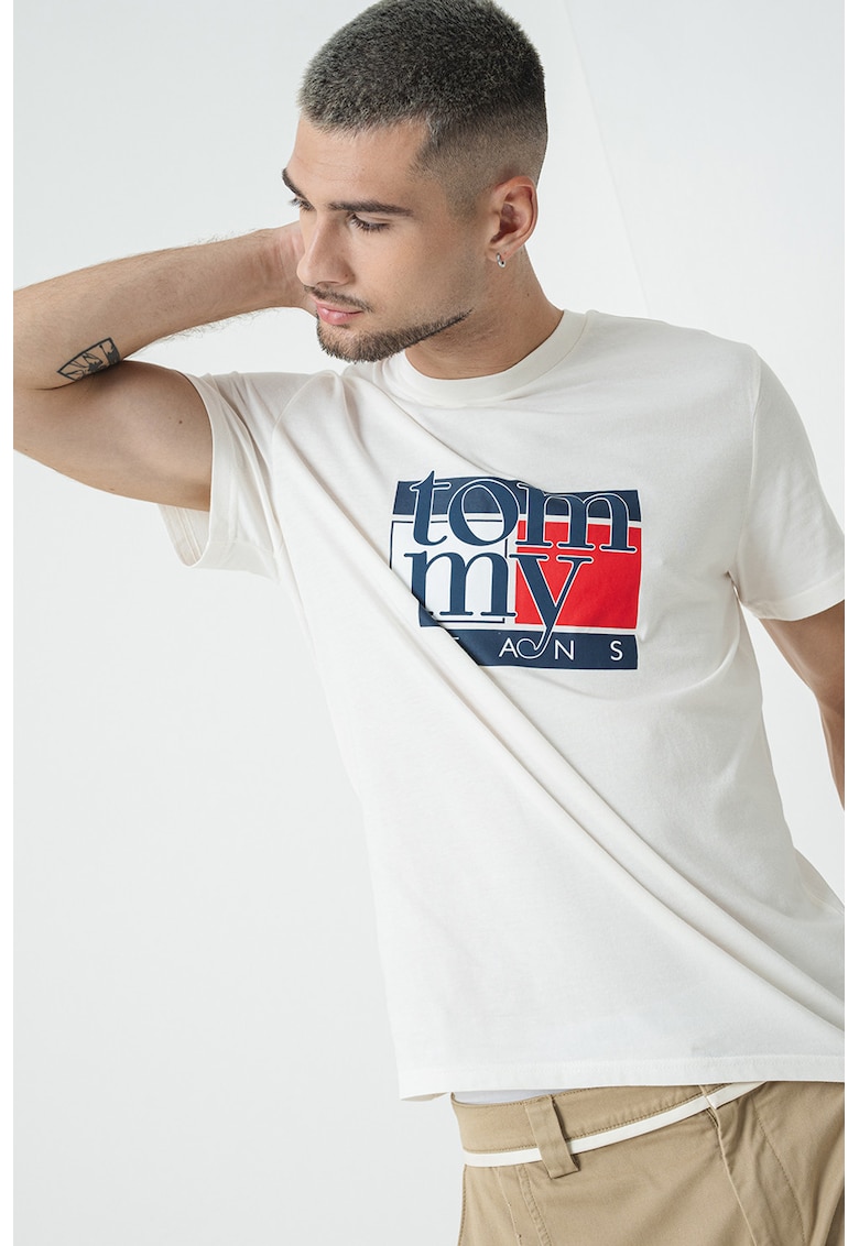 Tricou regular fit cu imprimeu grafic - Alb murdar/Bleumarin