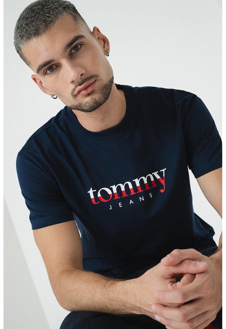 Tommy Jeans Tricou cu decolteu la baza gatului si imprimeu logo - Rosu/Alb/Bleumarin