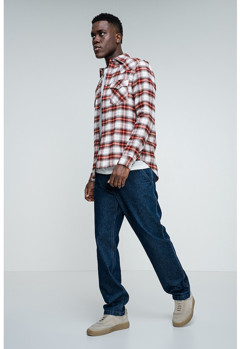 Jacheta-camasa regular fit cu model in carouri si buzunare pe piept