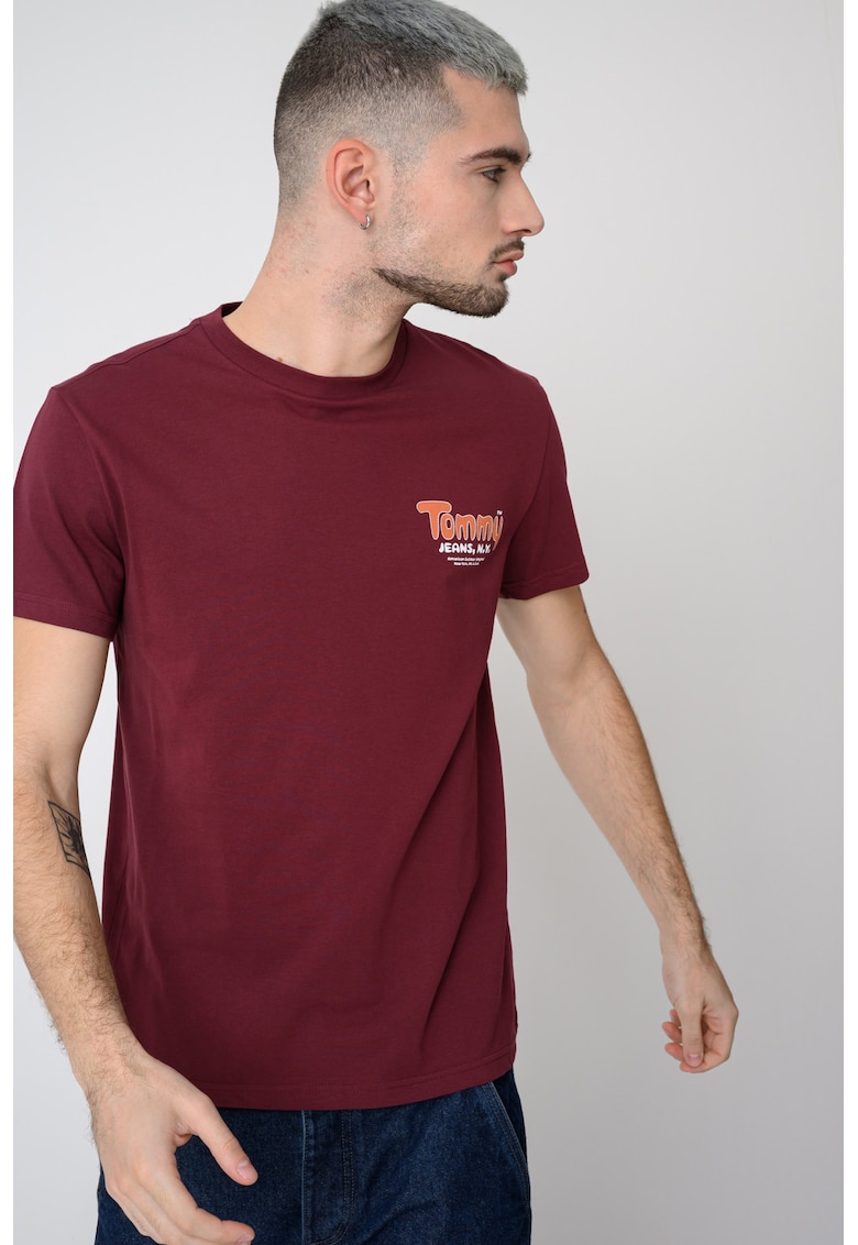 Tricou slim fit cu logo - Visiniu