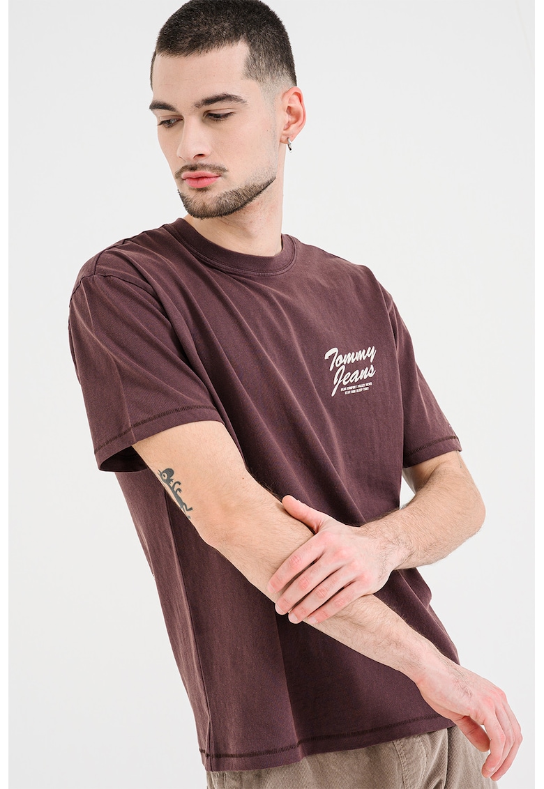 Tricou cu decolteu la baza gatului si detaliu cu logo pe piept - Violet prafuit