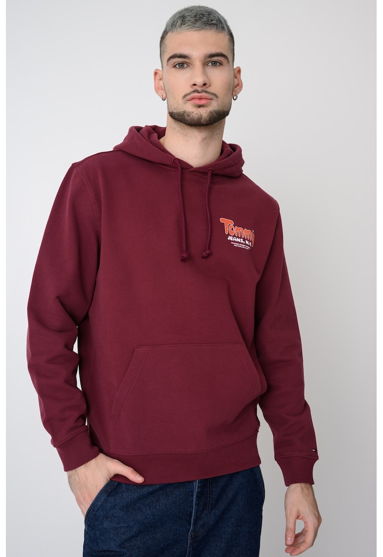 Hanorac cu logo si buzunar kangaroo - Visiniu