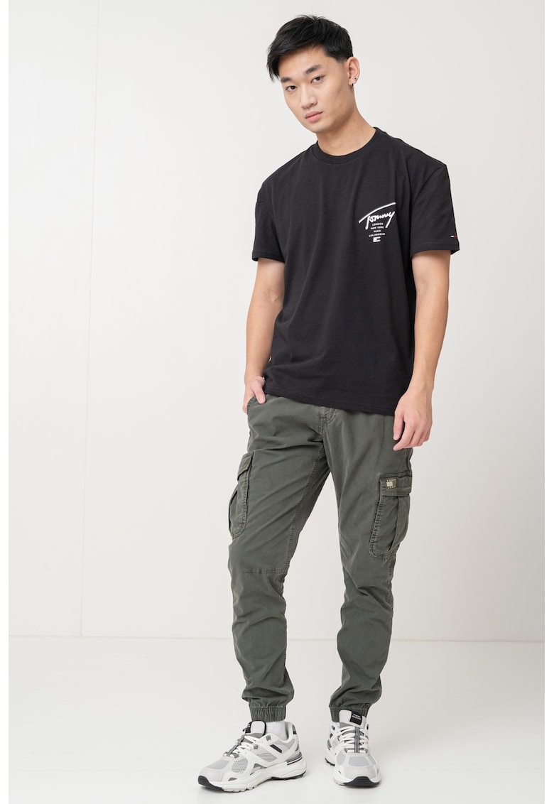 Tricou de bumbac cu imprimeu logo pe partea din spate Signature