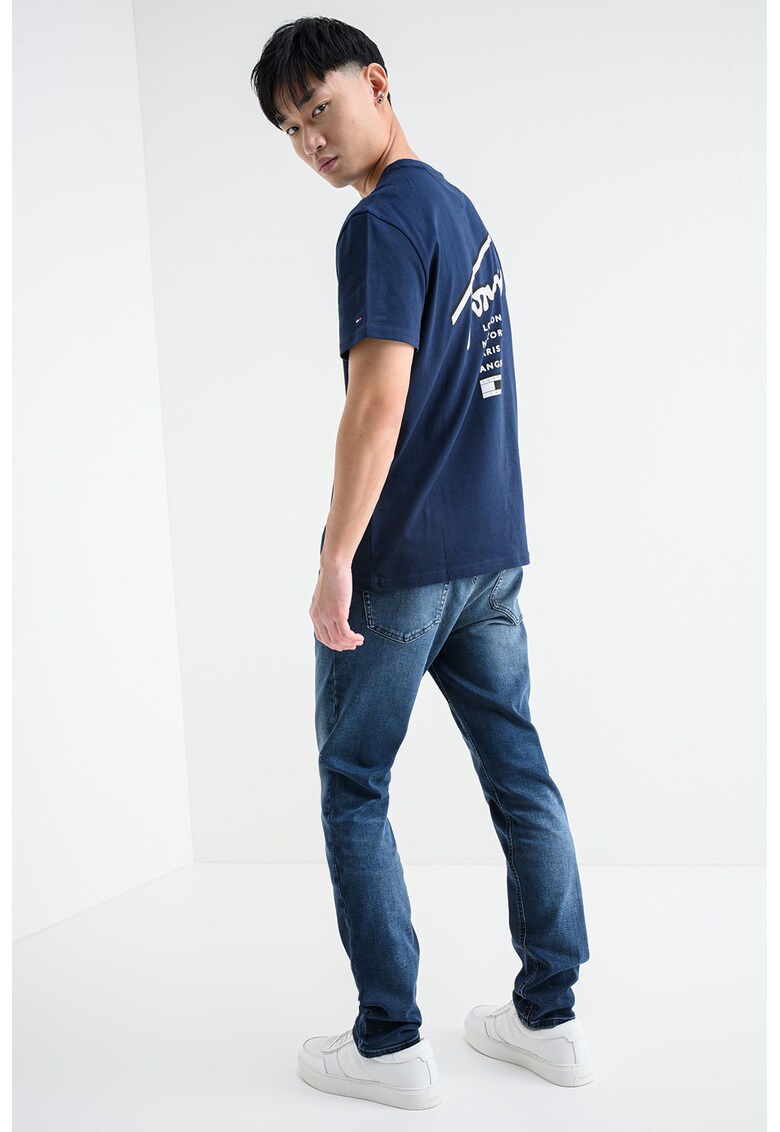 Tricou de bumbac cu imprimeu logo pe partea din spate Signature - Alb/Bleumarin