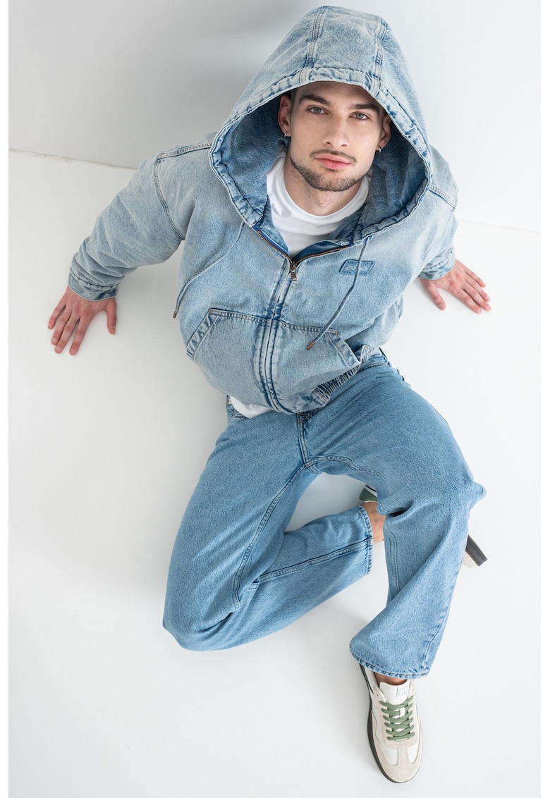 Jacheta din denim cu gluga - Albastru deschis