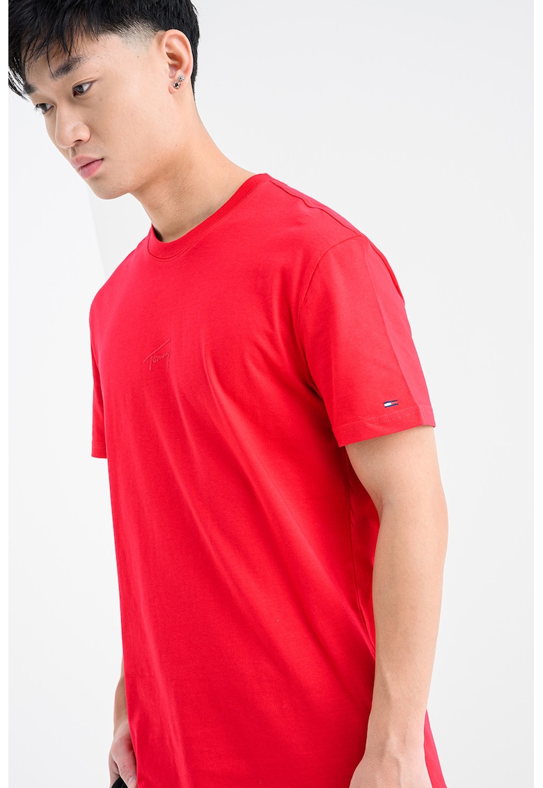 Tricou regular fit cu logo discret - Rosu