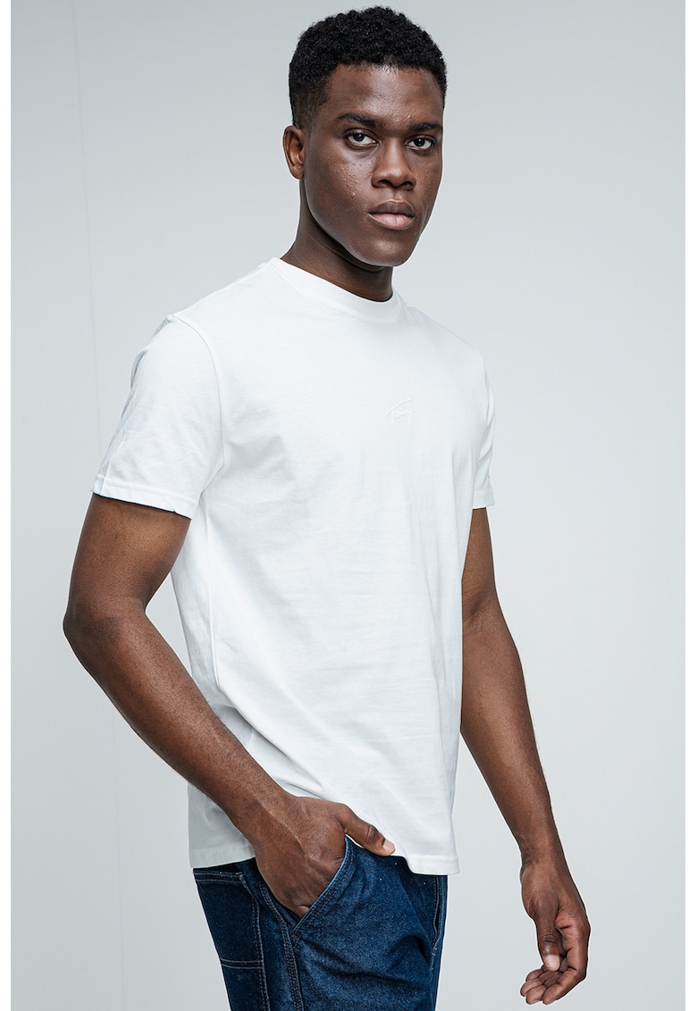 Tricou regular fit cu logo discret - Alb