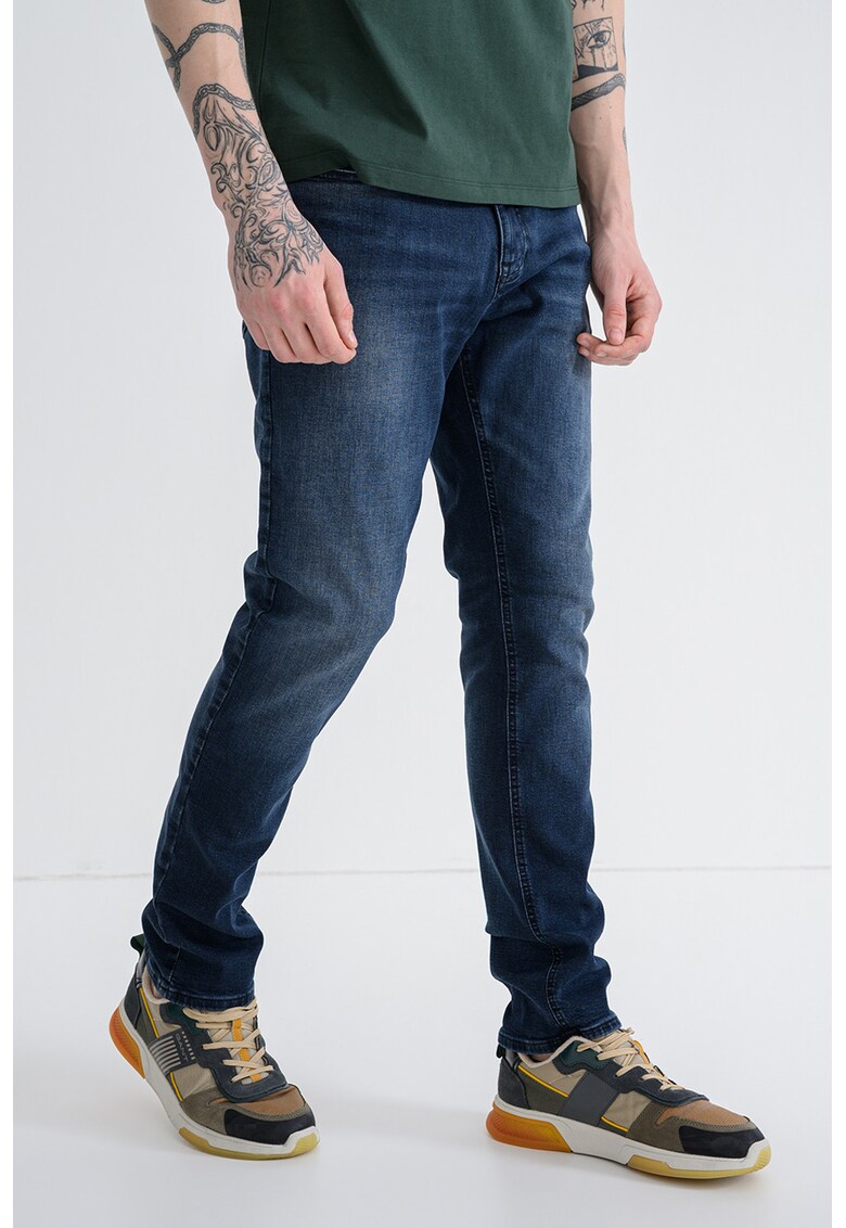 Blugi slim fit cu aspect decolorat