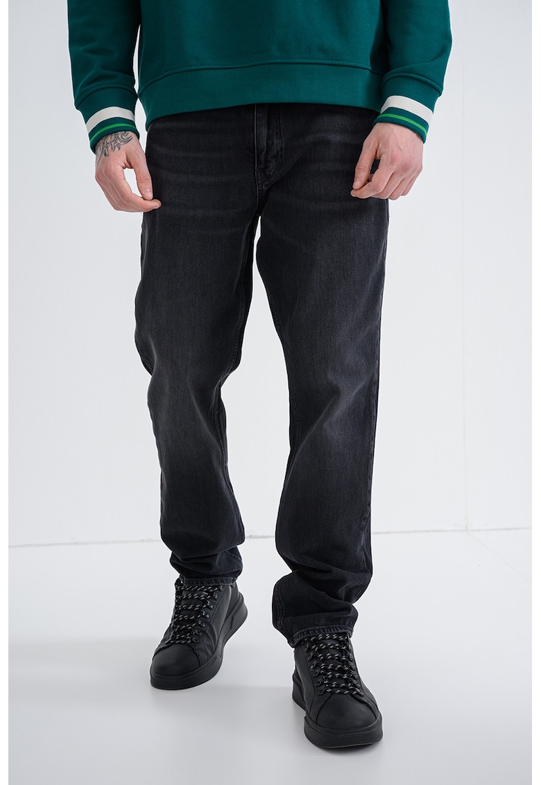 Blugi drepti cu aspect decolorat - Gri inchis