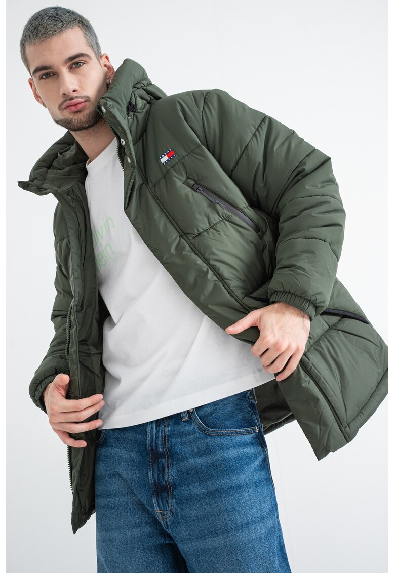 Geaca cu gluga si buzunare cu fermoar - Verde inchis