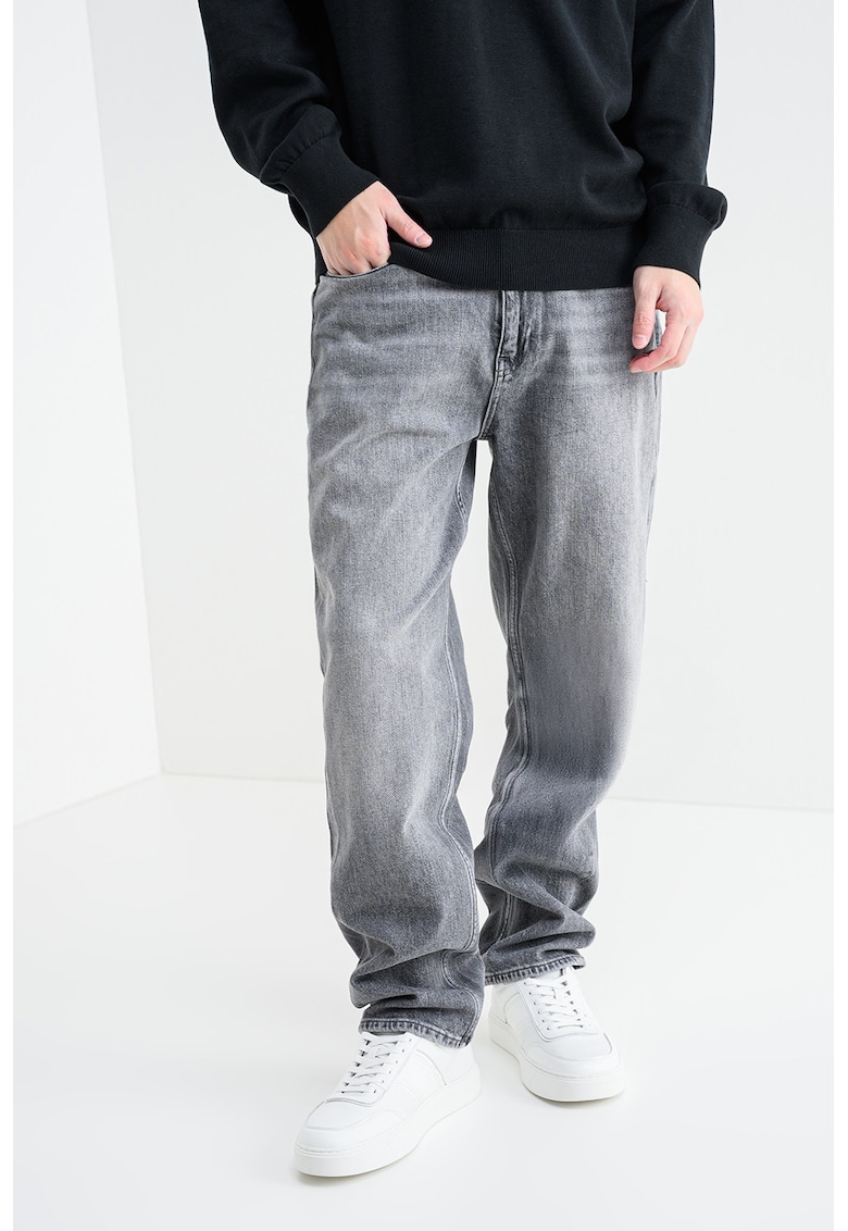 Blugi regular fit cu aspect decolorat - Gri inchis melange