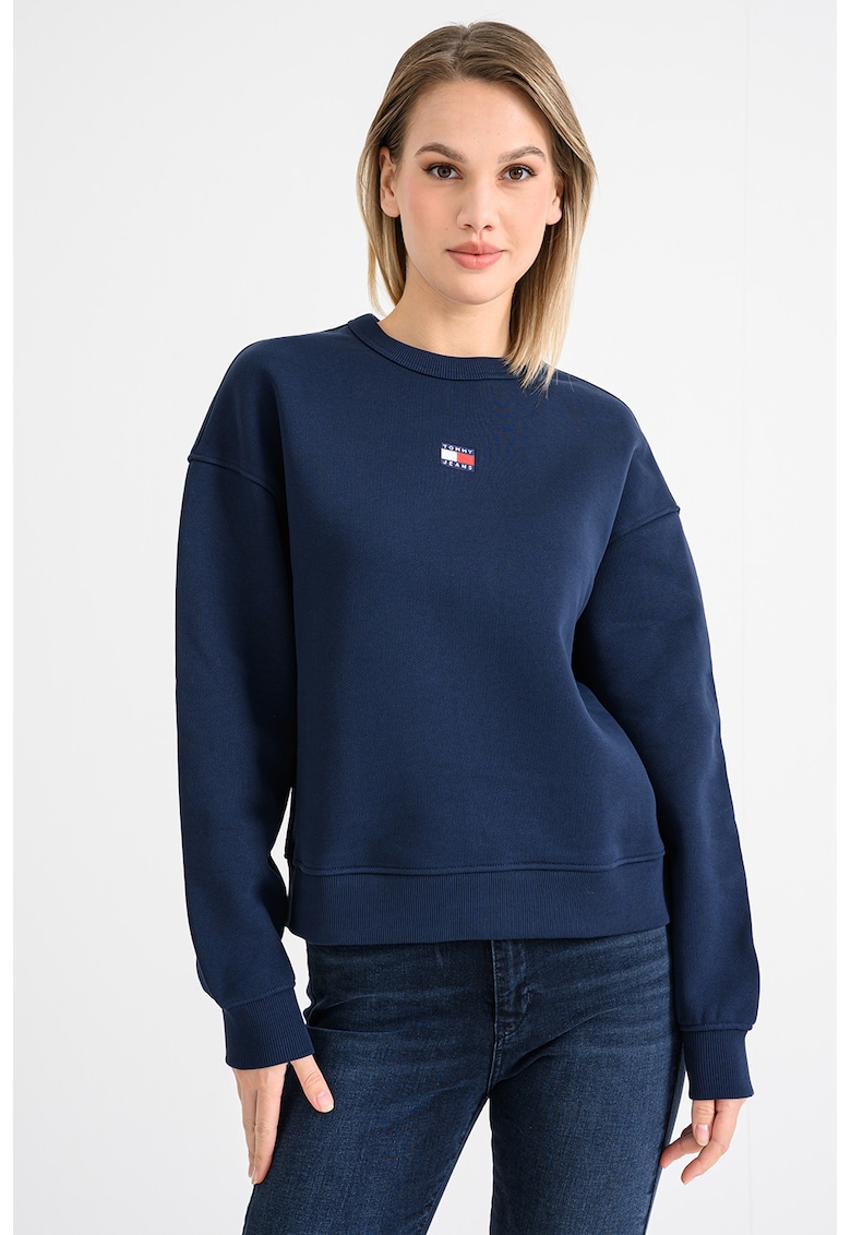 Bluza de trening cu decolteu la baza gatului si logo discret - Bleumarin