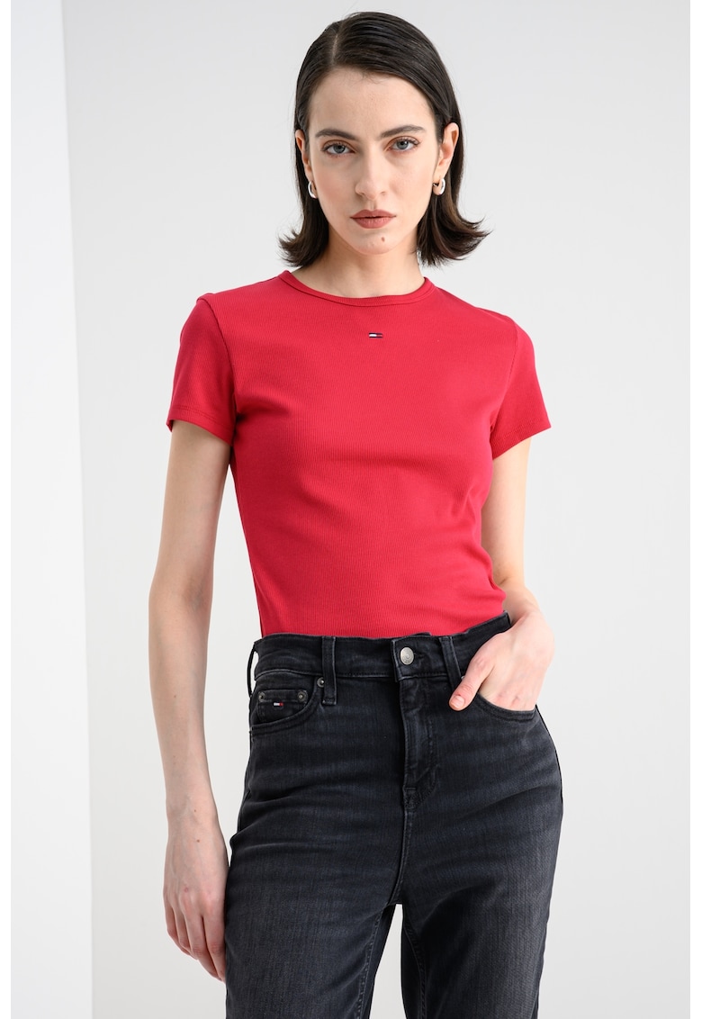 Tricou slim fit striat - Rosu stins