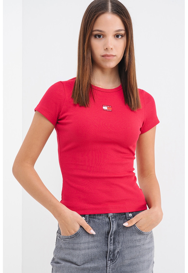 Tricou slim fit striat - Roz zmeuriu/Roz