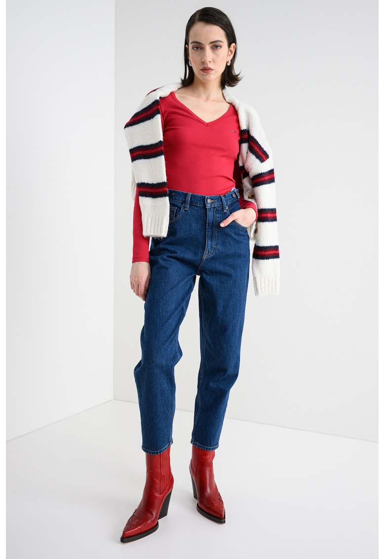 Bluza slim fit striata cu decolteu in V