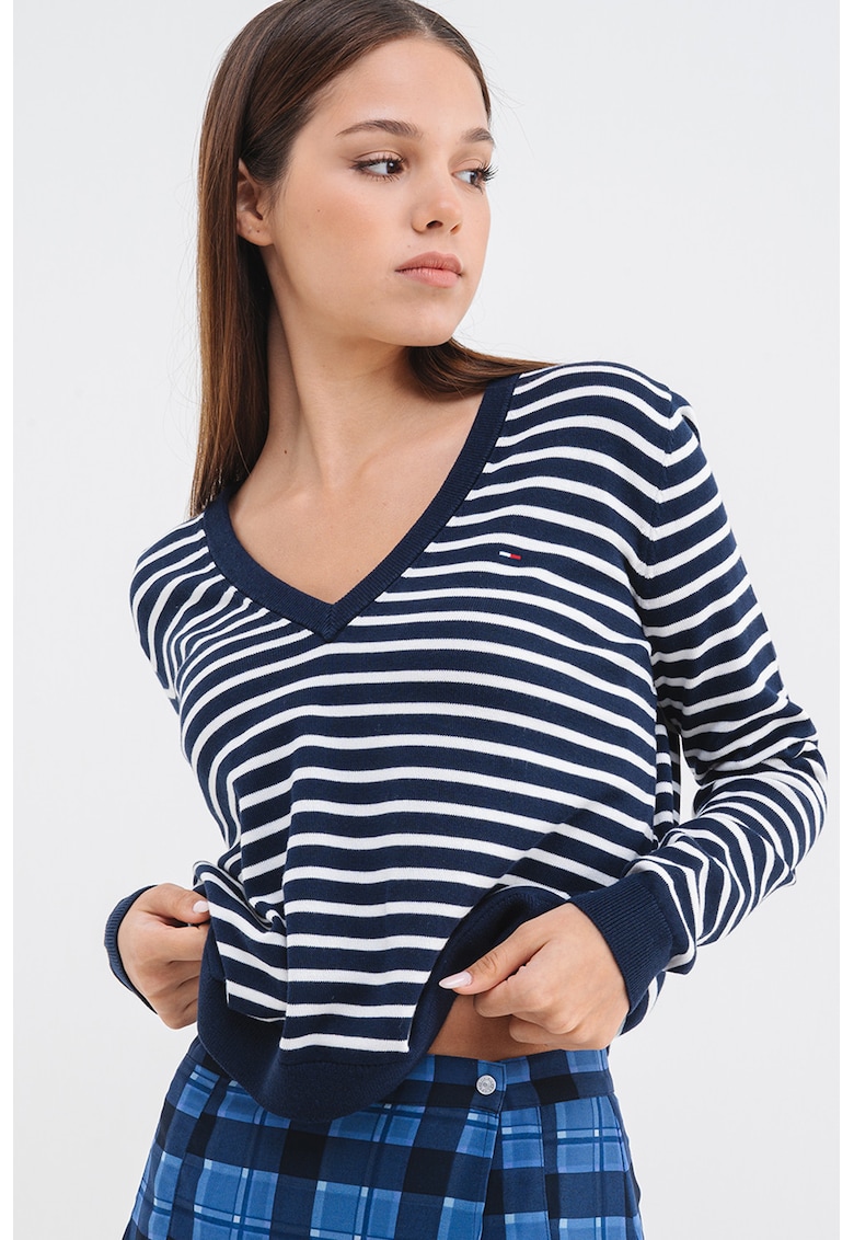 Pulover din bumbac organic cu decolteu in V