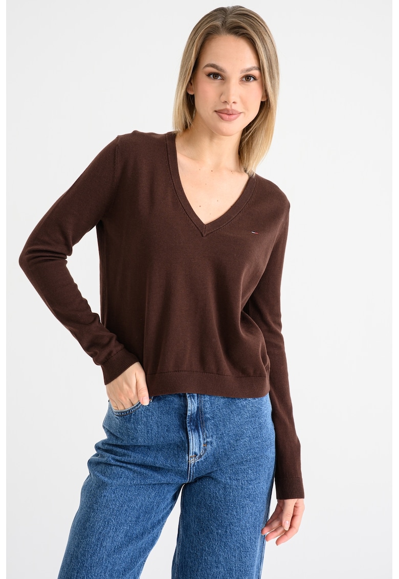 Pulover din bumbac organic cu decolteu in V