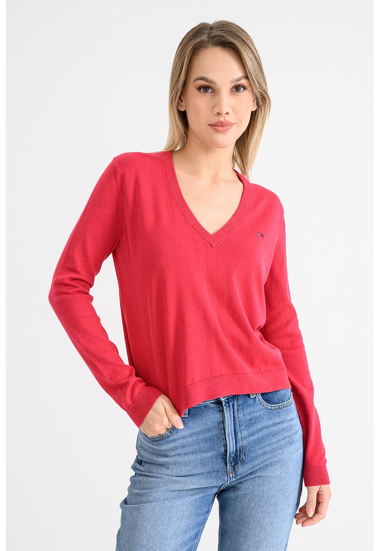 Pulover din bumbac organic cu decolteu in V