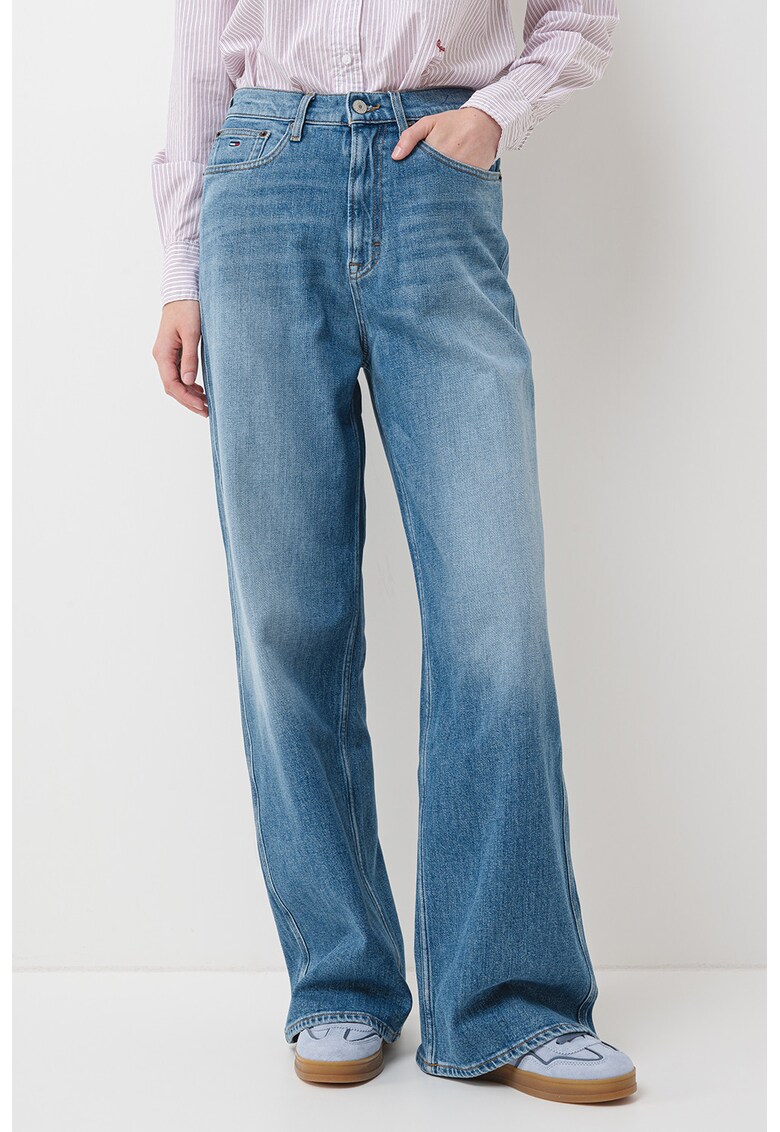 Blugi cu croiala ampla si talie inalta - Albastru melange