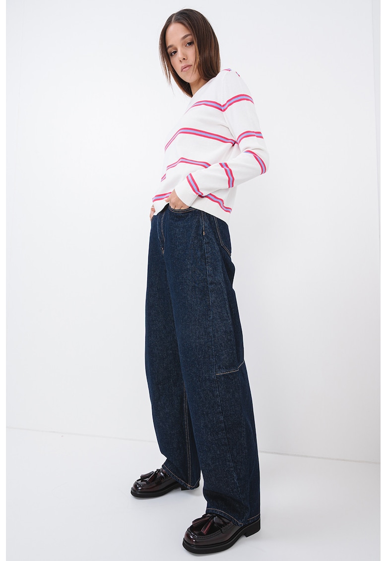 Pulover din bumbac organic cu decolteu la baza gatului