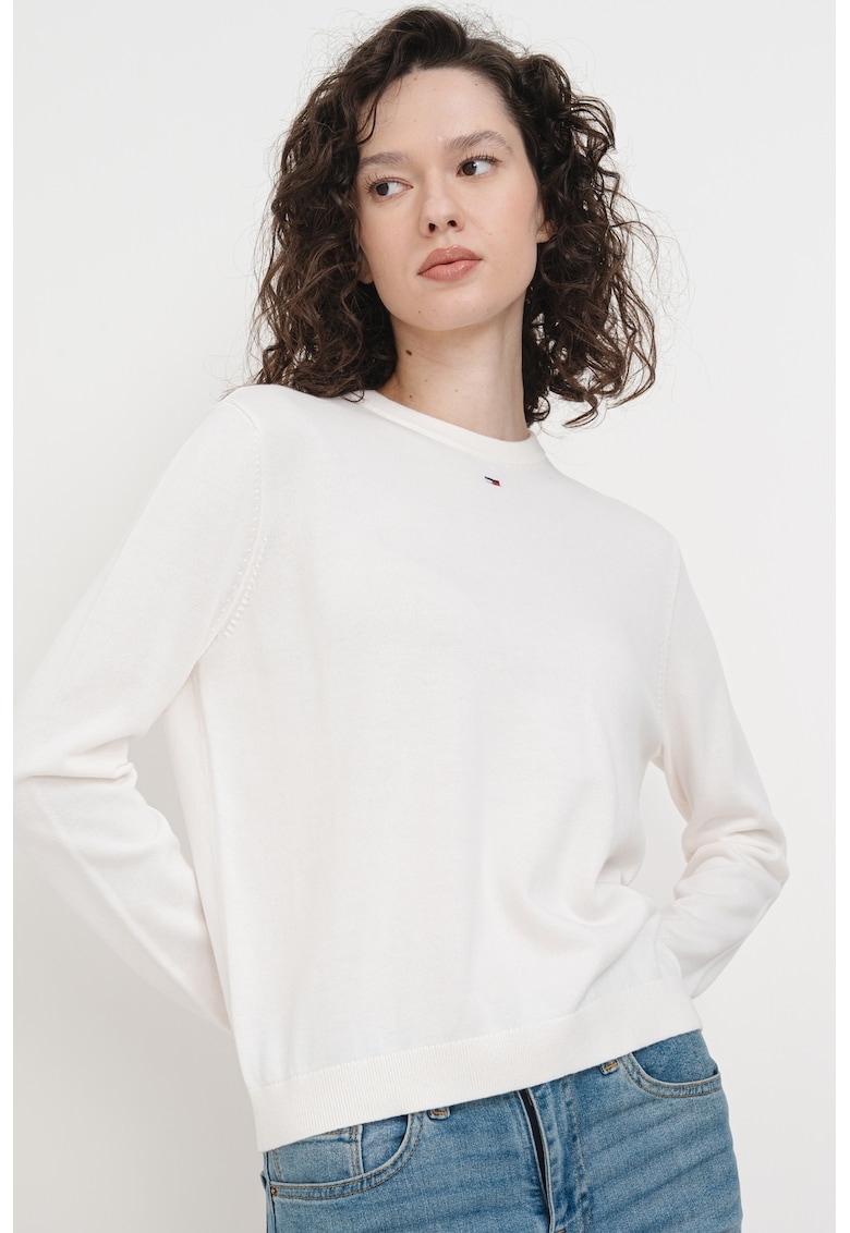 Pulover din bumbac organic cu decolteu la baza gatului