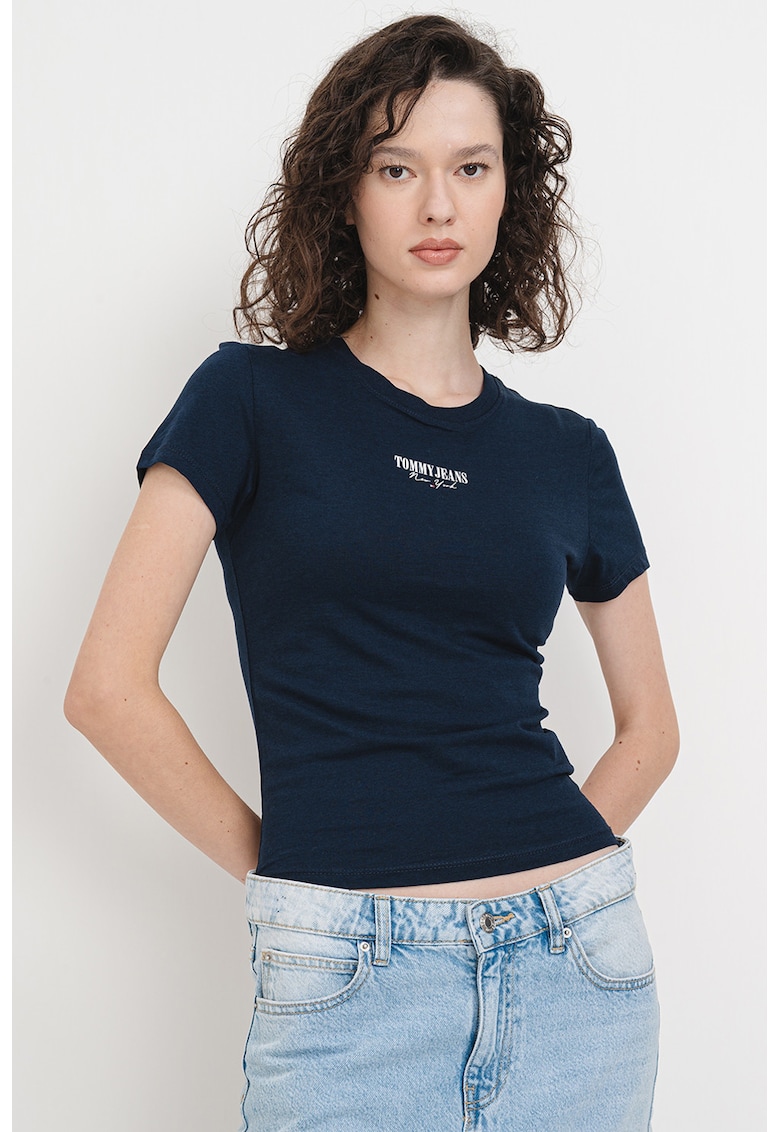 Tricou slim fit cu imprimeu logo - Albastru ultramarin