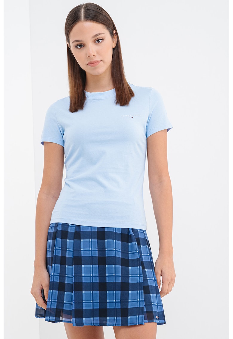 Tricou slim fit cu decolteu la baza gatului - Albastru pastel