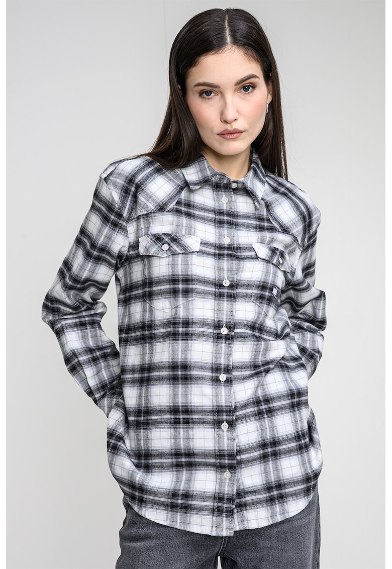 Camasa regular fit cu model in carouri - Alb/Negru