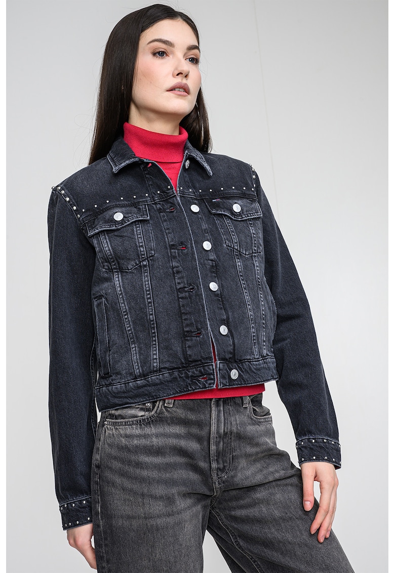 Jacheta din denim cu nasturi - Gri antracit