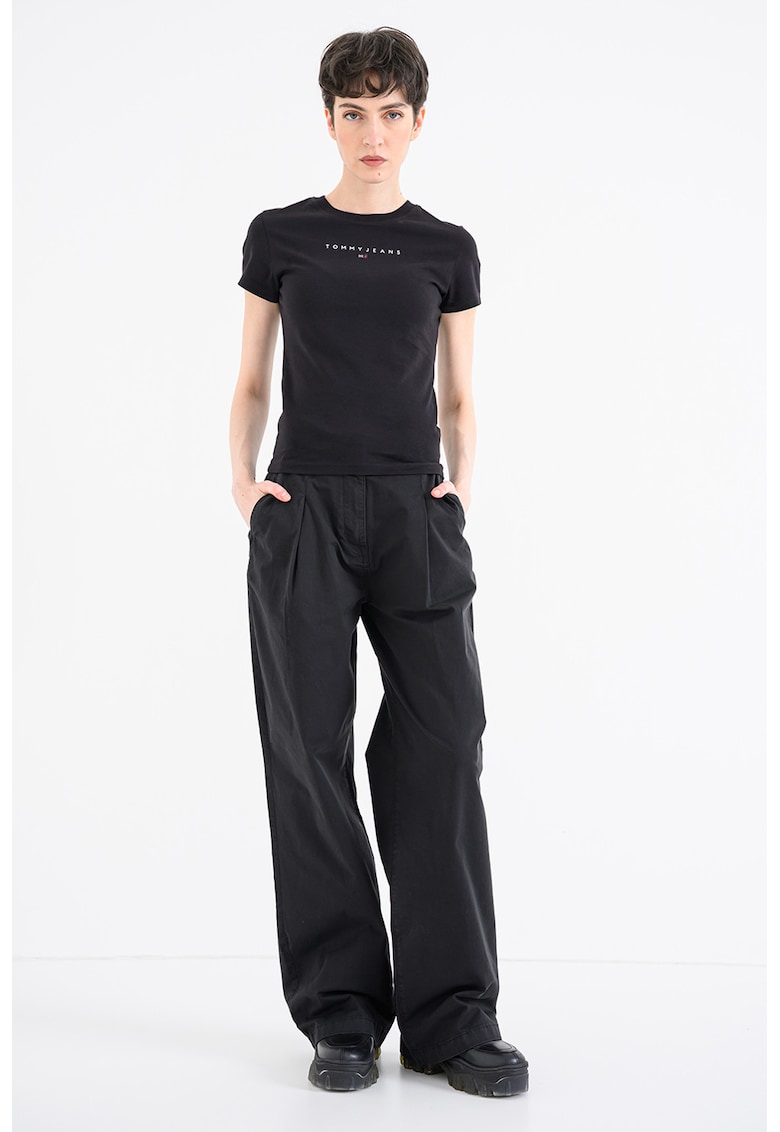 Tricou slim fit cu logo - Negru