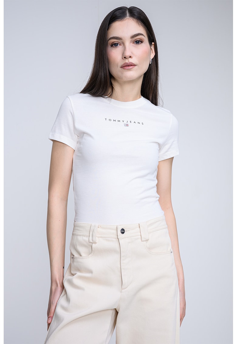 Tricou slim fit cu logo - Crem