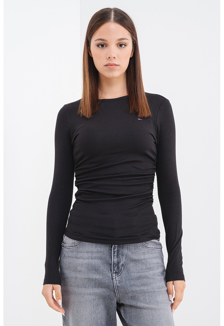 Bluza slim fit din amestec de modal cu drapaje laterale