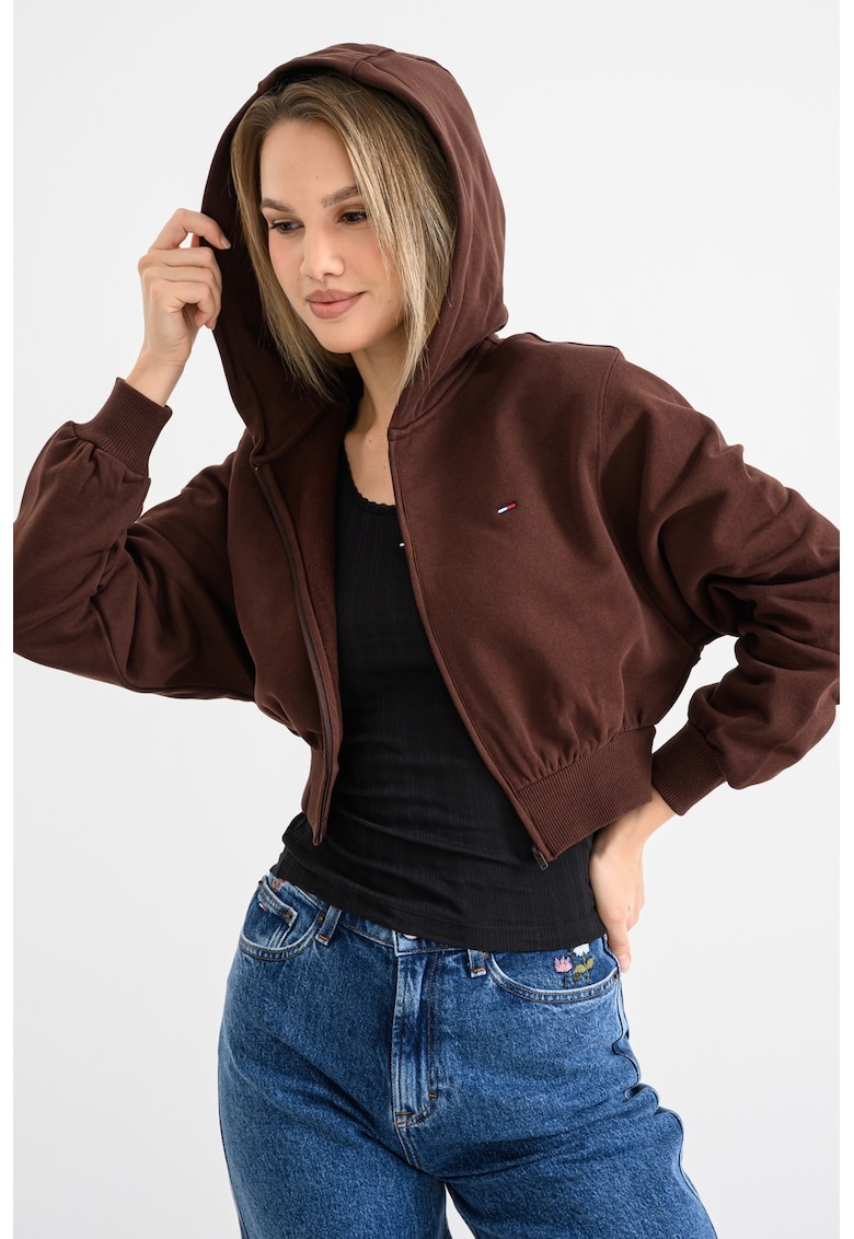 Hanorac crop lejer cu inchidere cu fermoar