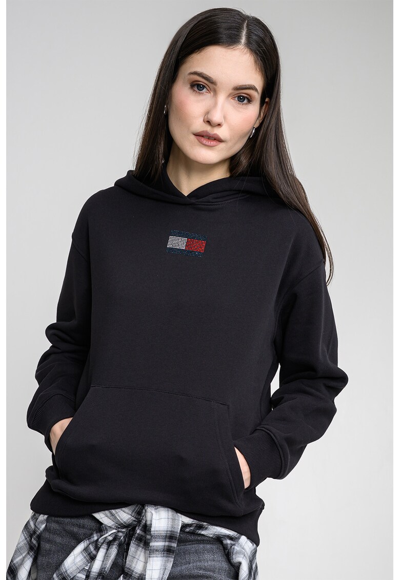 Hanorac lejer cu buzunar kangaroo - Negru