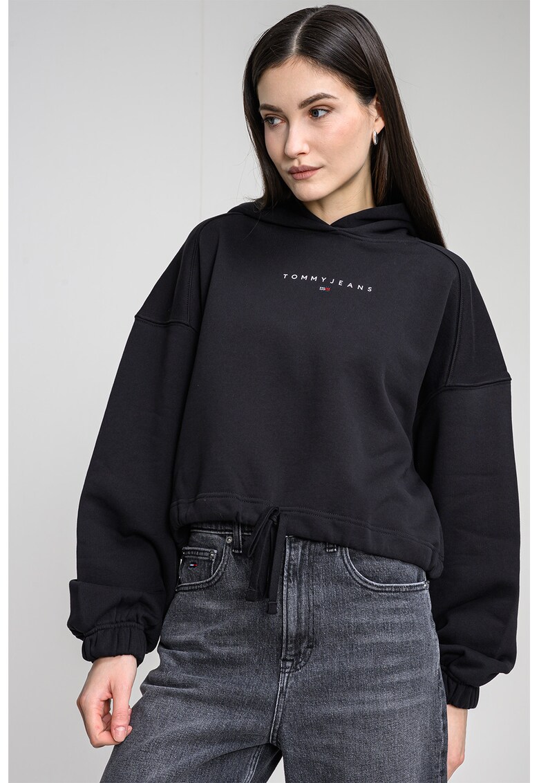 Hanorac crop cu logo - Negru