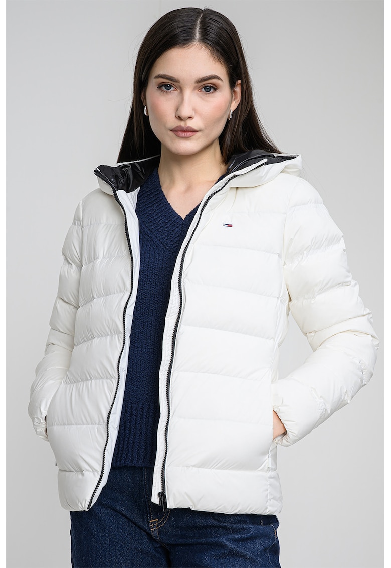 Geaca slim fit cu gluga - Alb